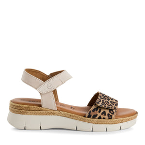 Tamaris | 28220 | Leather Sandal | Ivory/Leopard