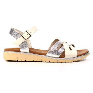 Jane | Flat Sandal | Silver/White