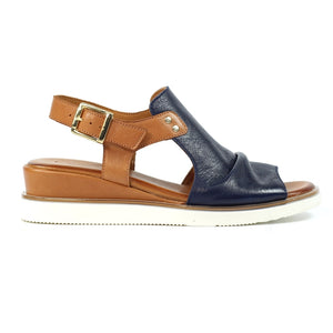 Steffi | Leather Wedge Sandal | Navy