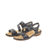 Rieker 659C7-00 | Leather Flat Sandal  | Black