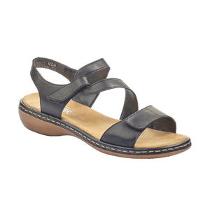 Rieker 659C7-00 | Leather Flat Sandal  | Black